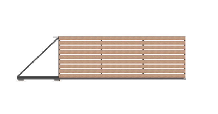 Samonosná posuvná brána pro výplň VODOROVNÝMI, přisazenými latěmi - Rozměry průjezdu (š. x v.): 300cm x 100cm, Povrchová úprava: Bez povrchové úpravy
